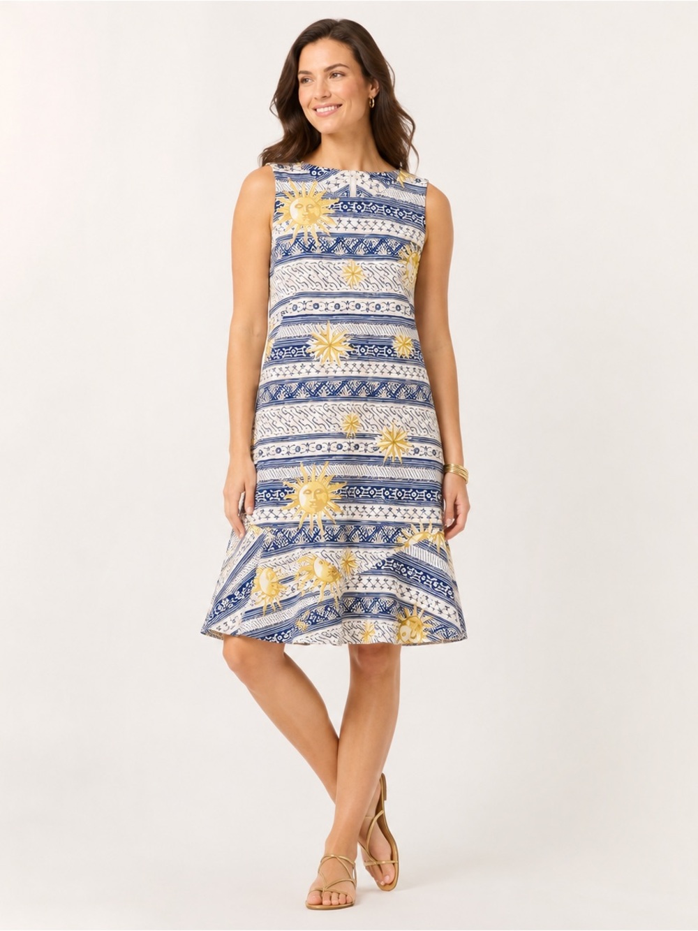 J. McLaughlin Catalina Cloth Celestial Sun Print Flounce Dress S